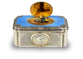 A very fine silver gilt and enamel singing bird box with timepiece, by C. H. Marguerat