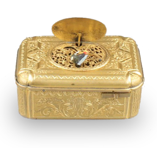 Antique Gilt metal singing bird box, by Raymy