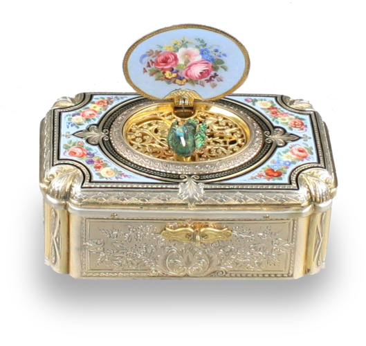 Antique silver-gilt and enamel singing bird box, by Charles Bruguier