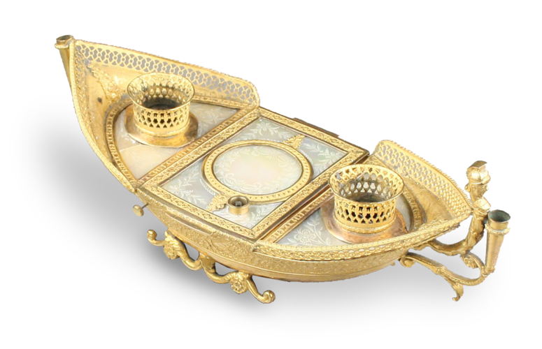 Palais Royal musical double inkwell, modeled as an early Venetian gondola