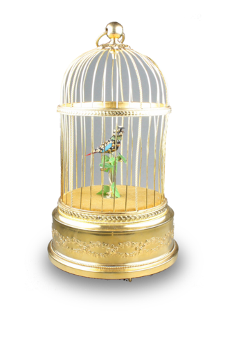 Small single singing bird-in-cage, by Bontems