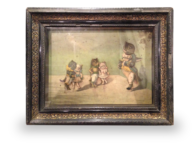 Antique Musical picture automaton - 'The Feline Dancing Lesson