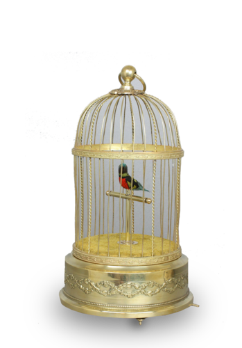 Vintage circular single singing bird-in-cage, by Bontems