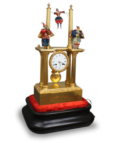 Antique gilt metal musical acrobat automaton timepiece, by Jean Robert Houdin