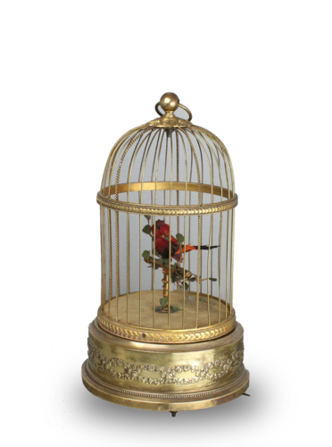 A small vintage circular single singing bird-in-cage, by Bontems