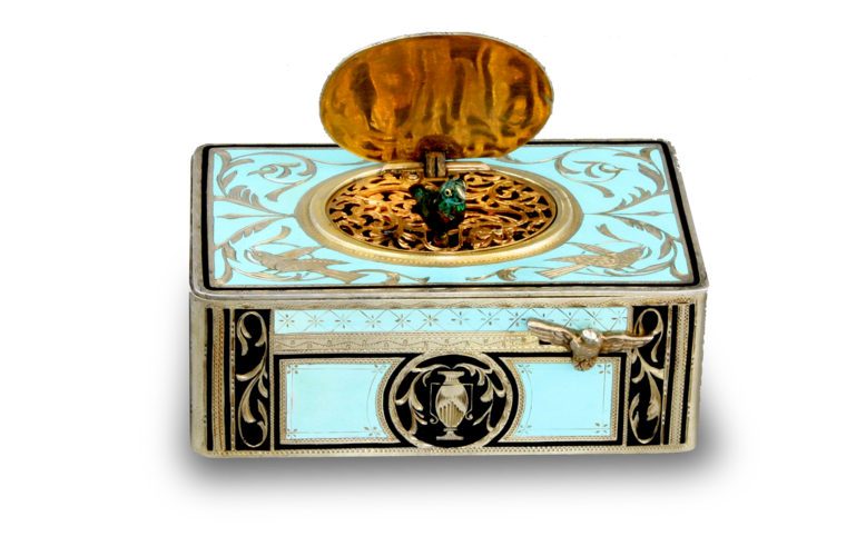 Vintage silver-gilt and two-tone enamelled singing bird box, by Karl Griesbaum