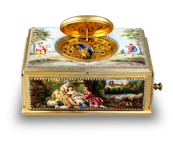 Fine vintage Viennese enamel and gilt metal singing bird box, by Karl Griesbaum