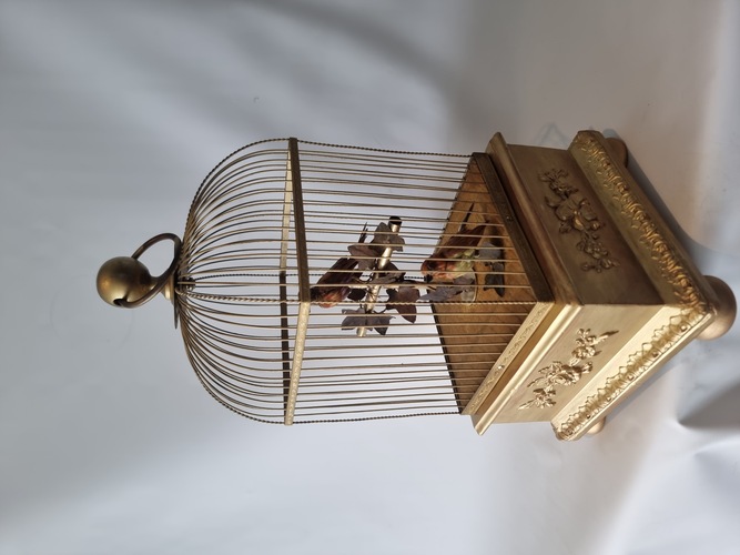 Antique large double singing bird-in-cage, by Bontems