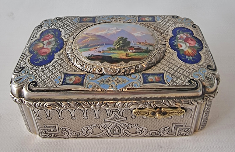 Charles Bruguier singing bird box, fusee movement, silver gilt and enamel case