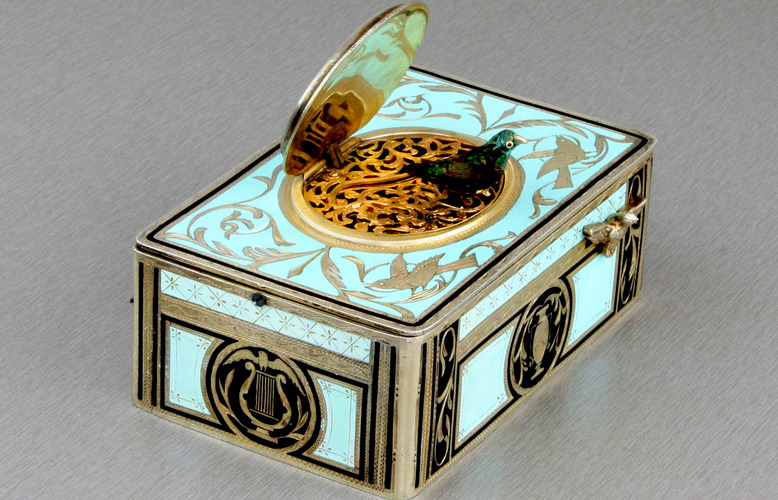 Vintage silver-gilt and two-tone enamelled singing bird box, by Karl Griesbaum