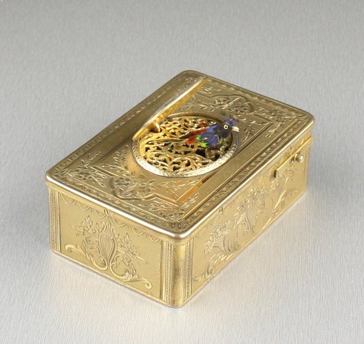 Antique Gilt metal singing bird box, by Bontems,