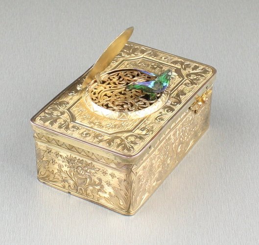 Gilt metal singing bird box, by Karl Griesbaum