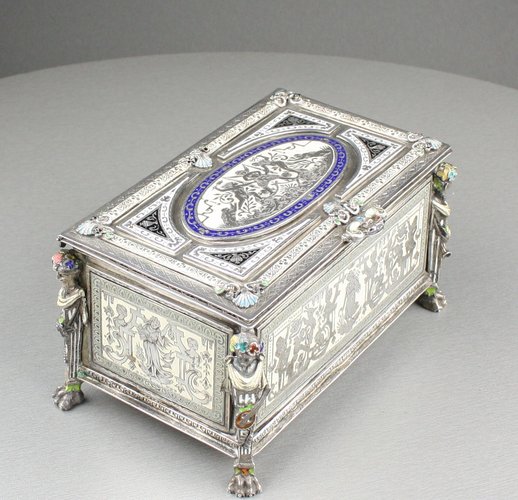 Antique Silver and enamel musical casket