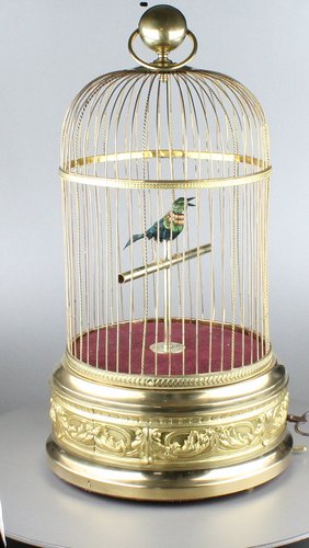 Large antique single singing bird-in-cage, by Bontems