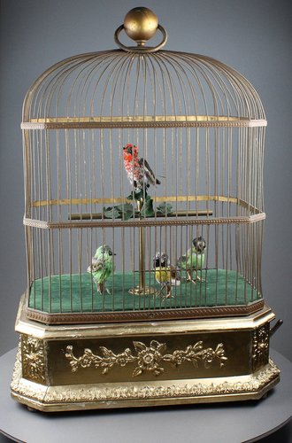 Antique Quadruple singing birds-in-cage, by Bontems