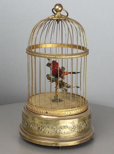 A small vintage circular single singing bird-in-cage, by Bontems