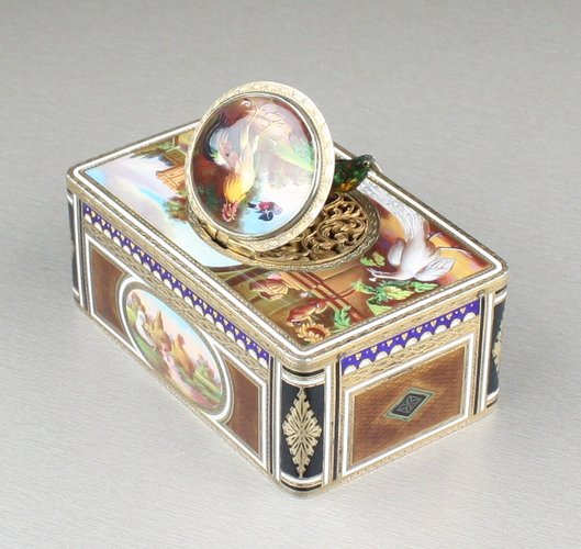 Silver-gilt and pictorial enamel singing bird box, by Karl Griesbaum