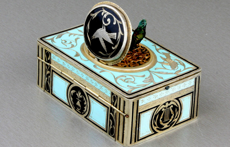 Vintage silver-gilt and two-tone enamelled singing bird box, by Karl Griesbaum