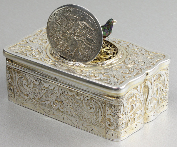 Silver-gilt singing bird box, by Karl Griesbaum