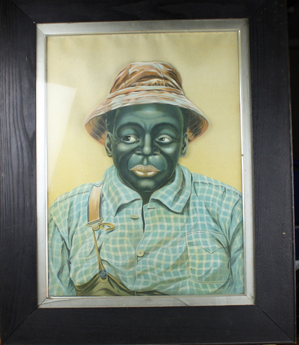 Antique expression-changing portrait picture automaton of a black farmer, by Hoyt