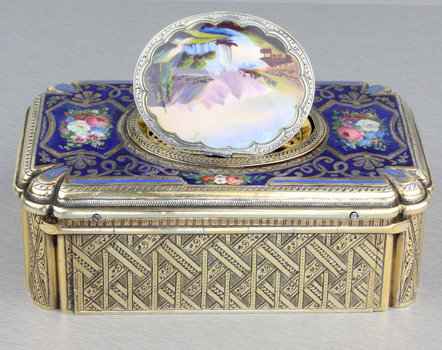 Antique silver-gilt and enamel singing bird box, by Charles Bruguier