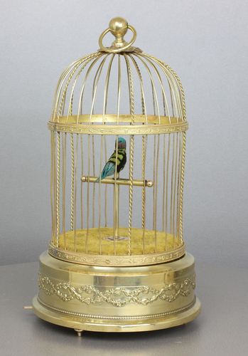 Vintage circular single singing bird-in-cage, by Bontems