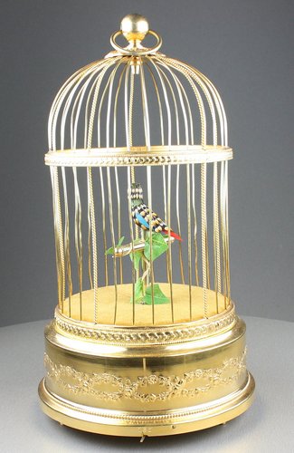 Small single singing bird-in-cage, by Bontems