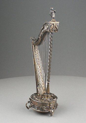 Antique Silver-gilt and amethyst mounted musical harp