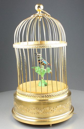 Small single singing bird-in-cage, by Bontems