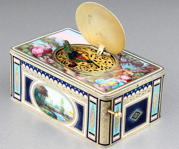 Silver and enamel Singing Bird Box by Karl Griesbaum 