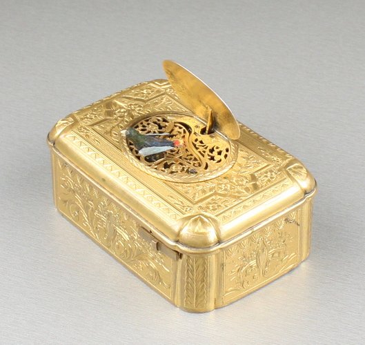 Antique Gilt metal singing bird box, by Raymy