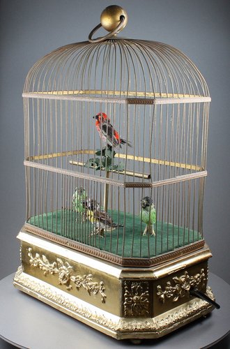 Antique Quadruple singing birds-in-cage, by Bontems