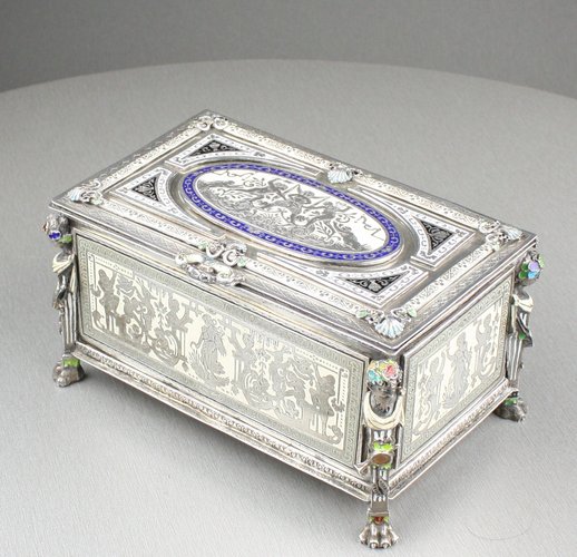 Antique Silver and enamel musical casket