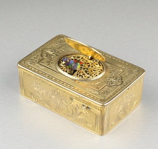 Antique Gilt metal singing bird box, by Bontems,