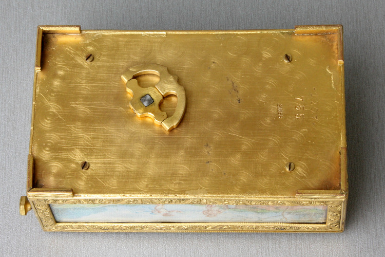 Gilt metal and painted ivory panel singing bird box, by C. H. Marguerat