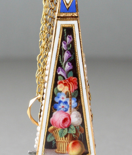 Gold, diamond, enamel and split seed pearl musical harp, by Bessiere & Schneider