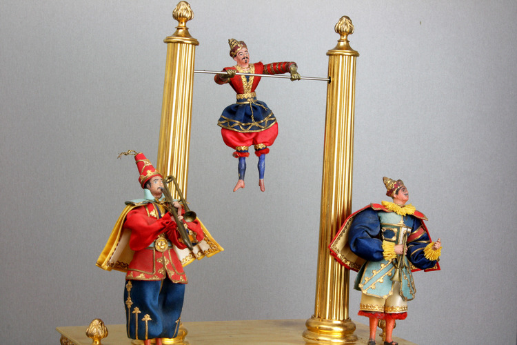 Antique gilt metal musical acrobat automaton timepiece, by Jean Robert Houdin