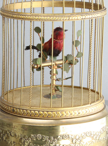 A small vintage circular single singing bird-in-cage, by Bontems