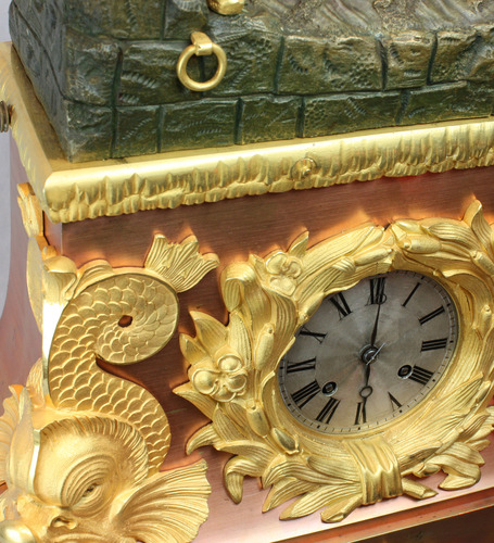 Monumental Antique bronze, ormolu and polished copper on bronze rocking ship automaton clock