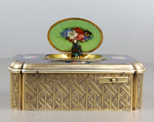 Antique silver-gilt and enamel singing bird box, by Charles Bruguier