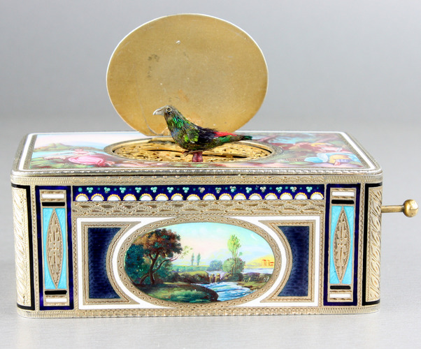 Silver and enamel Singing Bird Box by Karl Griesbaum 