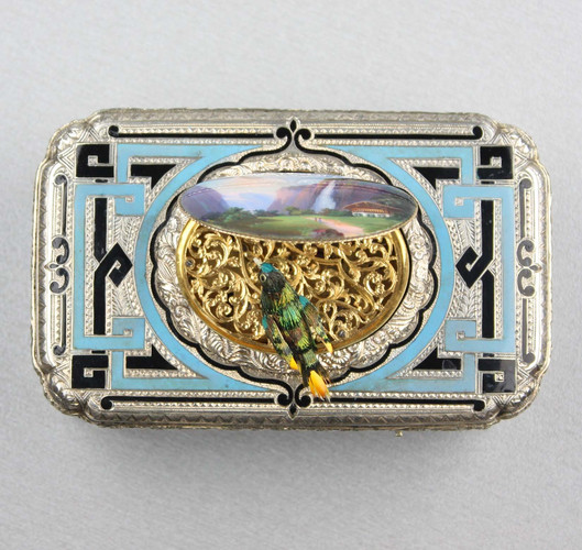 Antique Silver-gilt and enamel Fusee singing bird box, by Jacques Bruguier