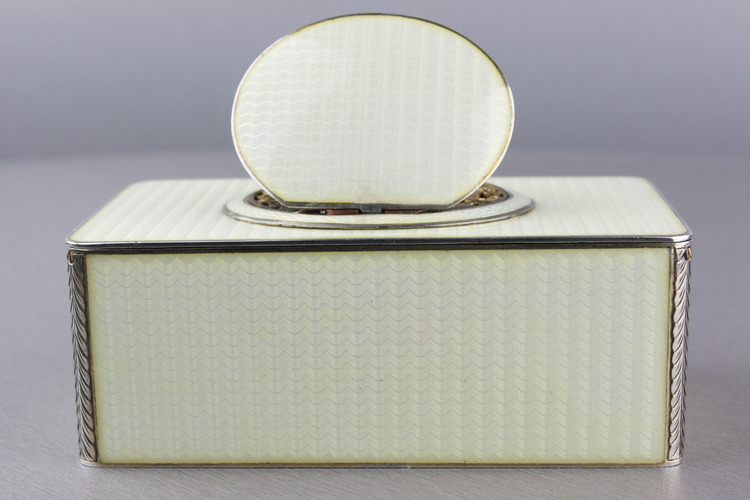  Silver and full cream guilloche enamel singing bird box