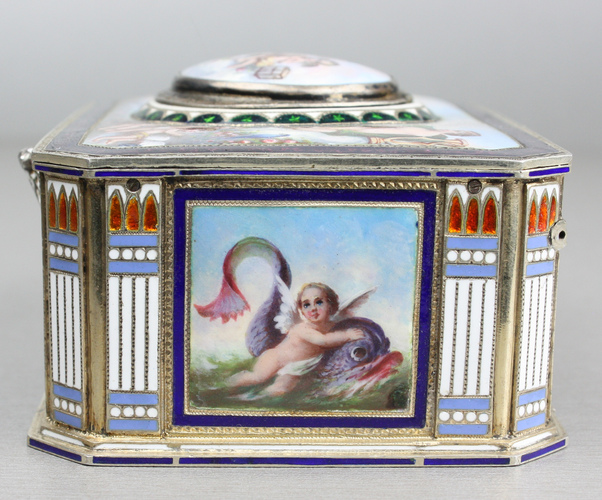 Vintage silver and full pictorial enamel singing bird box, by Karl Griesbaum