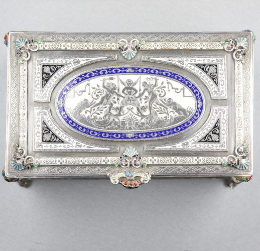 Antique Silver and enamel musical casket