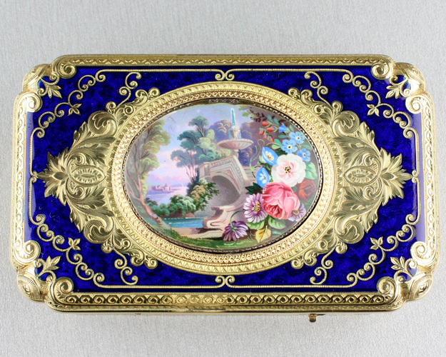 An exceptional exhibition gold, enamel and pictorial enamel Fusee singing bird box, by Jacques Bruguier